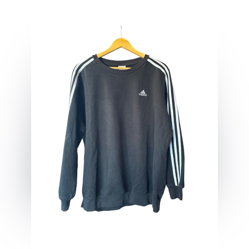 Adidas Men's Black Crewneck Sweater with White Stripes